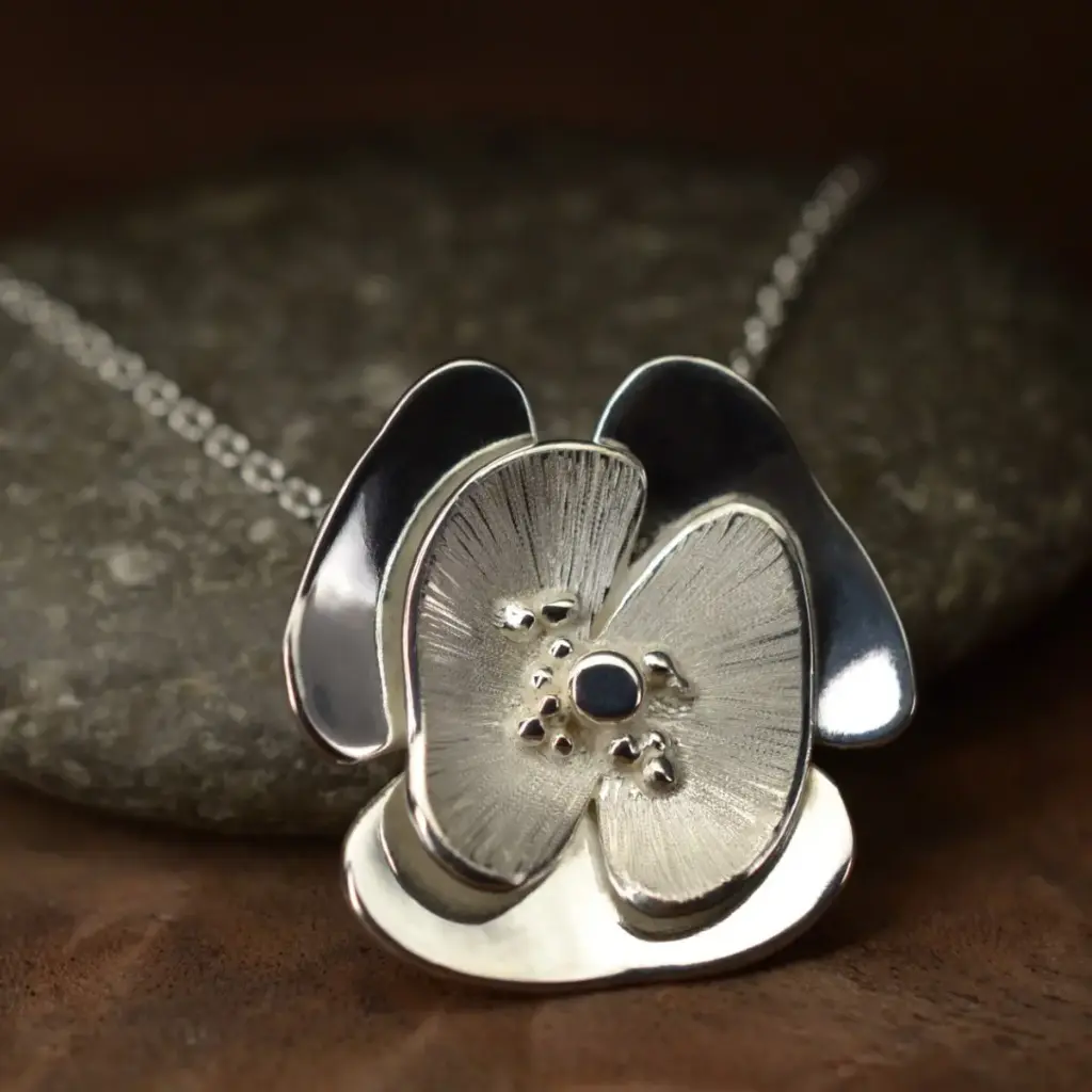 pendentif argent coquelicot