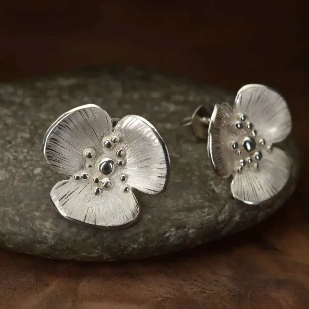 Boucles d'oreilles argent coquelicot