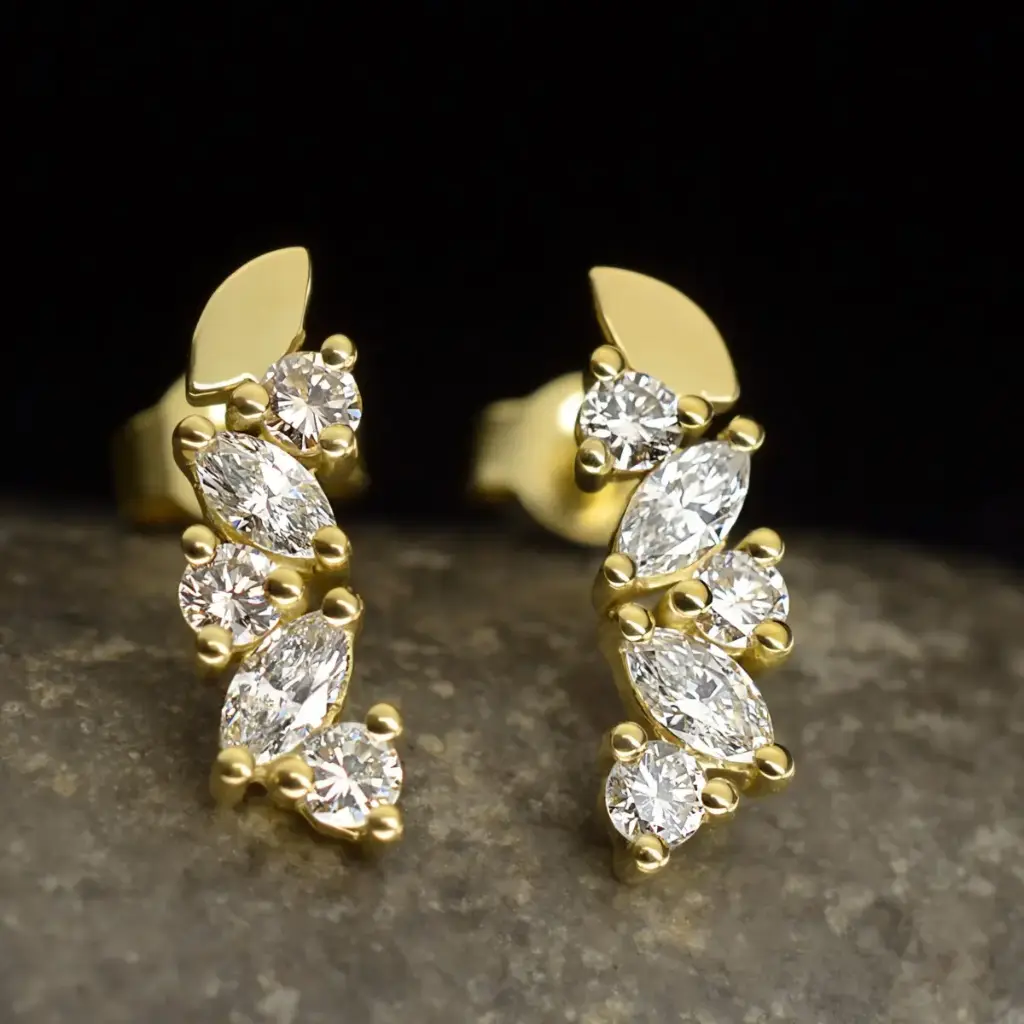 Boucles d'oreilles Marquise diamants or