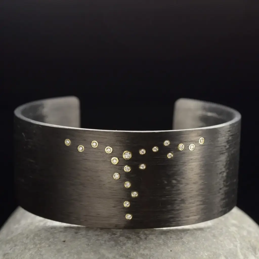Bracelet carbone or et diamants version étroite