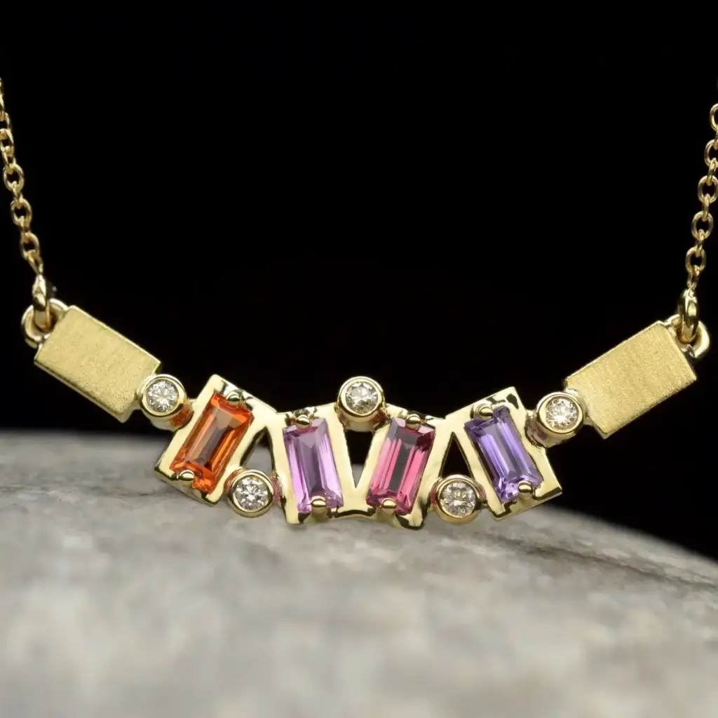 Pendentif saphirs diamants or rainbow