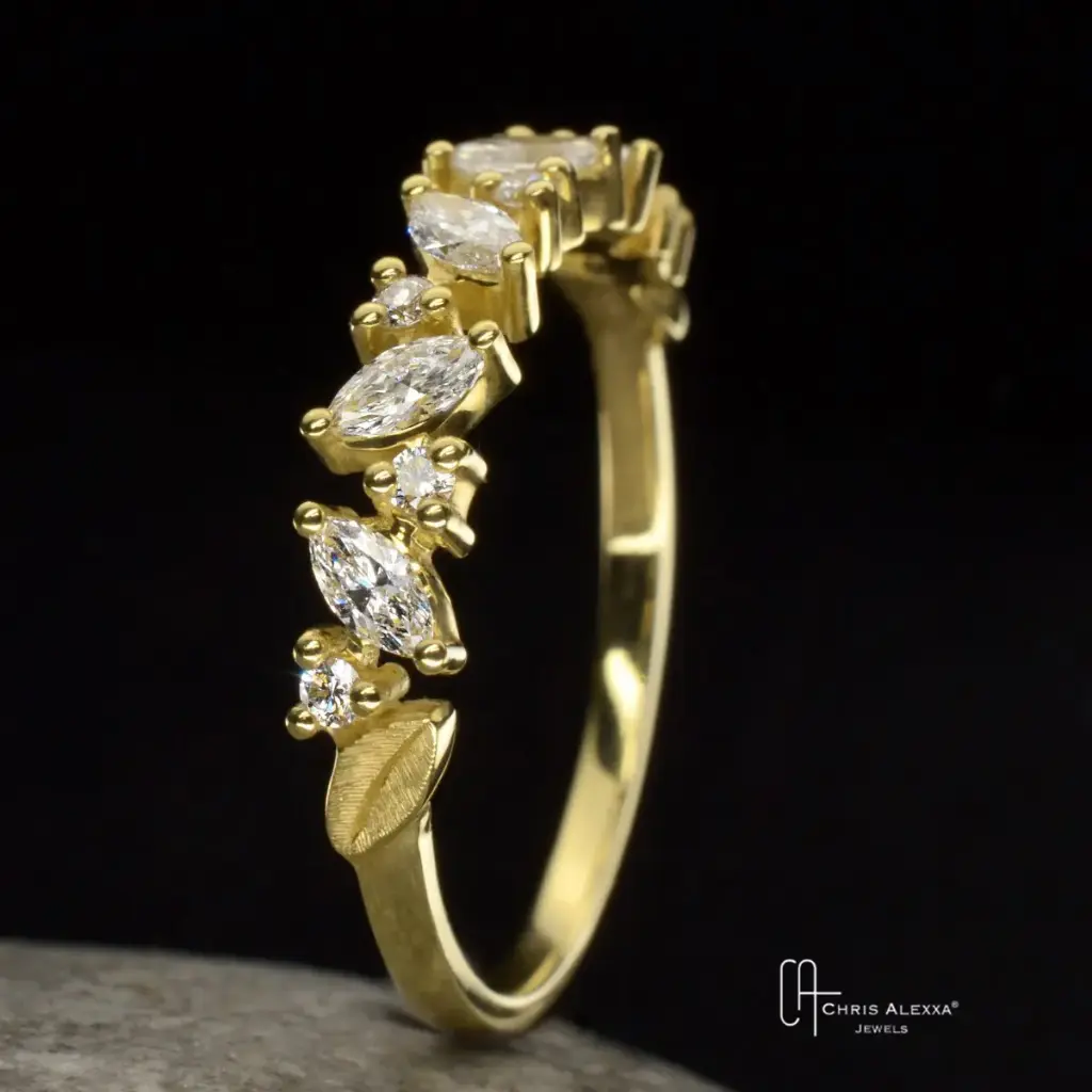 Bague Marquise diamants brillants or grand modèle