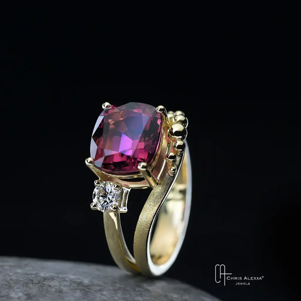 Bague tourmaline pink diamant or