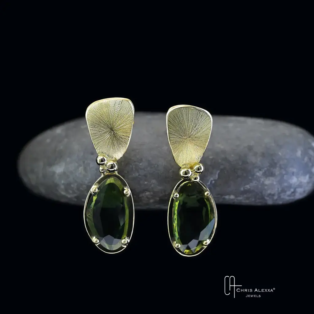 Boucles d'oreilles Cascade courtes tourmaline or