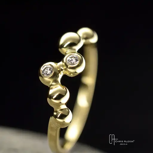 [BU12.1G2D] Bague Bubbles or et 2 diamants