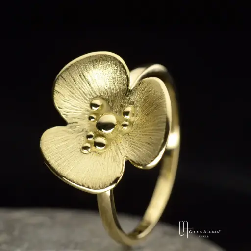 [CQ12.2G] Bague or coquelicot mini