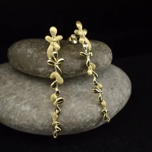 [DA14.3G] Boucles d'oreilles or Dahli longues