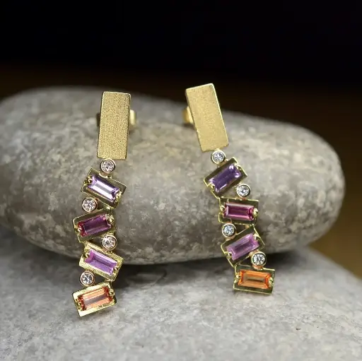 [RASR14.1] Boucles d'oreilles Saphirs fancy colors Rainbow