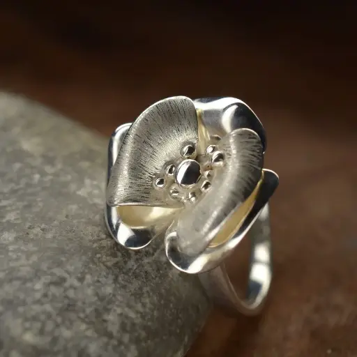 [CQ12.1] Bague argent coquelicot