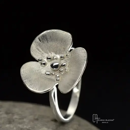 [CQ12.2] Bague argent coquelicot mini