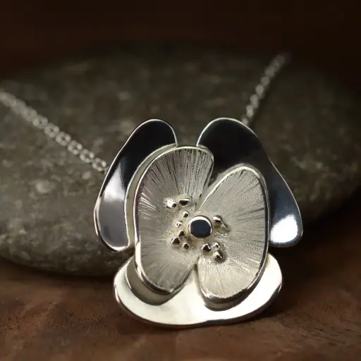 [CQ13.1] pendentif argent coquelicot