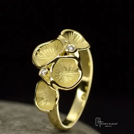 [PN12.2G2D] Petite bague Pollen or et 2 diamants