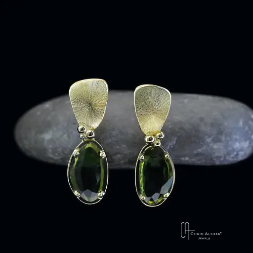 [5091] Boucles d'oreilles Cascade courtes tourmaline or